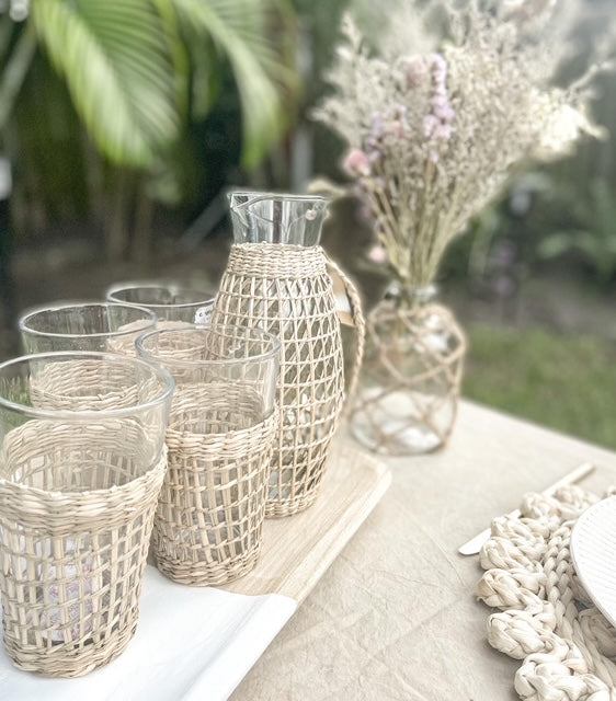 Drinking Glass with Woven Seagrass Sleeve